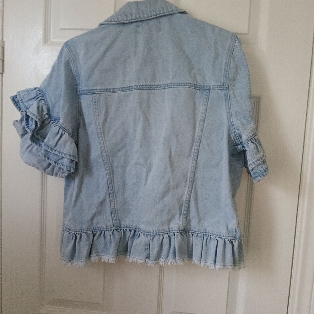 Denim Ruffle Sleeve Top M - Picture 6 of 6